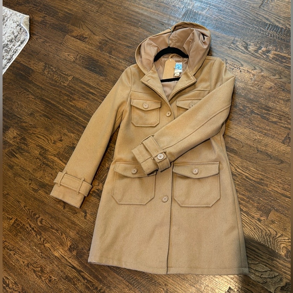 Old Navy, camel wool hooded winter coat. Lined.